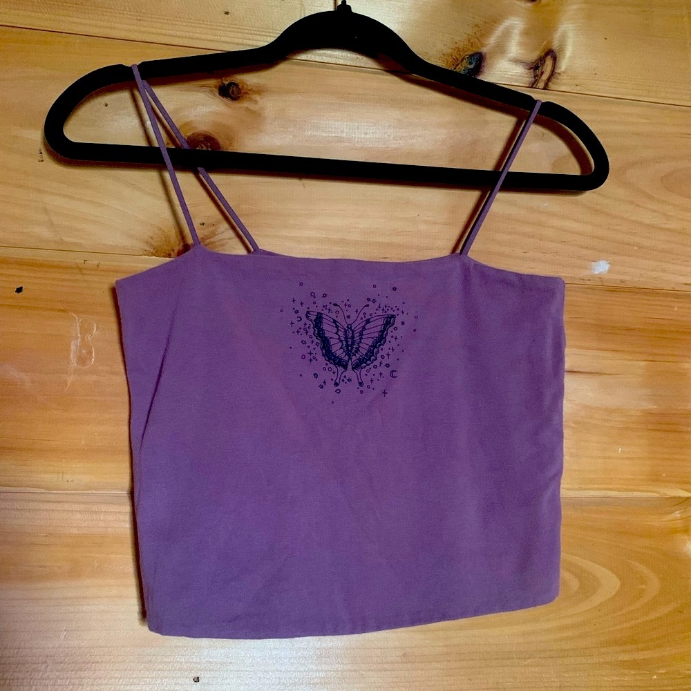 American Eagle purple butterfly printed crop top M